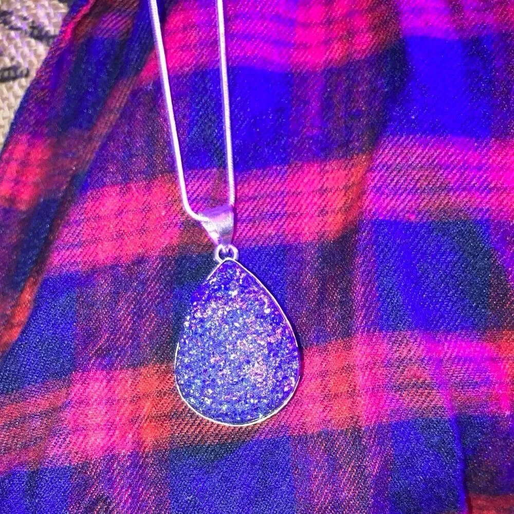 Rainbow Druzy Quartz Healing 925 silver Necklace womens jewelry juniors gift Gem